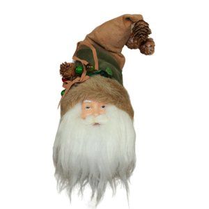 Vintage Rustic Old World Santa Claus Face Christmas Ornament Pine Cone 10" RARE